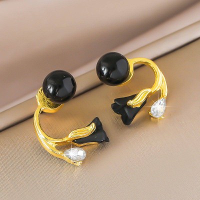 Black Tulip Flower Earring
