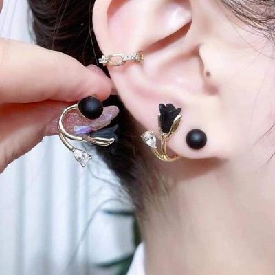 Black Tulip Flower Earring