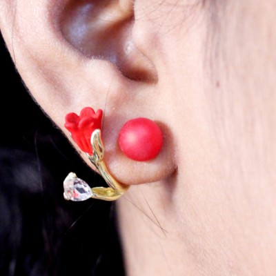 Red Tulip Flower Earring